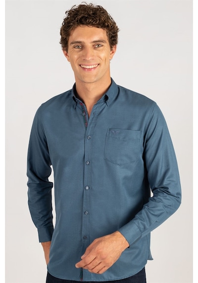 Tudors Klasik Fit Rahat Kesim Poplin Oxford Erkek Gömlek-24988 Petrol