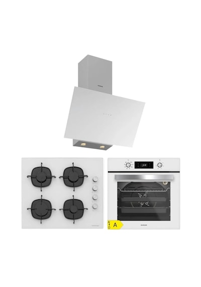 Silverline BO6504W01 - CS5335W01 - 3481 Flam Beyaz Cam Ankastre Set