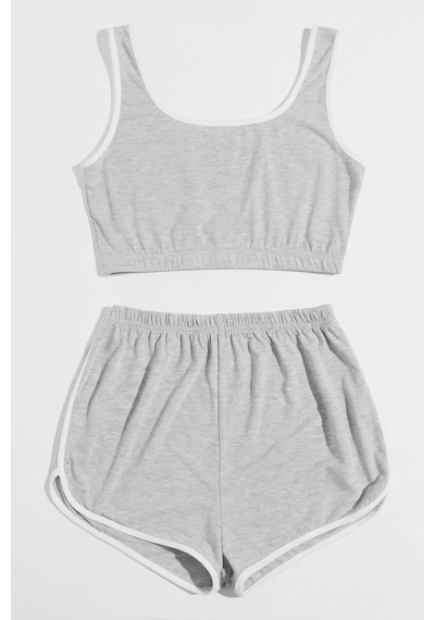 Alfa Aksesuar 03 Kadın Gri Askılı Crop Top Ve Şortlu Gecelik Takım