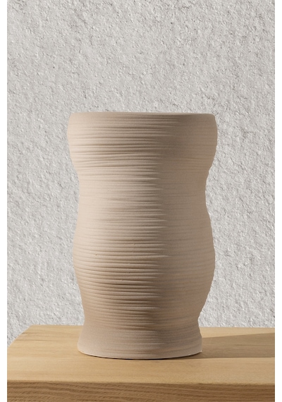 Koza Home Ophelia Taş Dokulu Vizon Seramik Vazo 19x19x27,5cm 8587 Standart