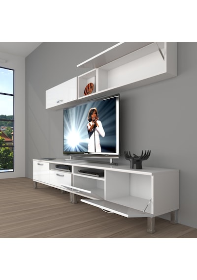 Decoraktiv Eko 5200 Mdf Krom Ayaklı Tv Ünitesi Tv Sehpası Beyaz