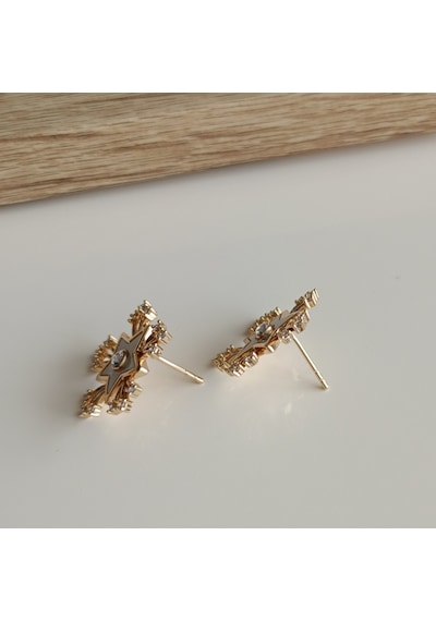 Lente Aksesuar Xuping 14k Altın Kaplama Rengi Zirkon Taşlı Çiçek Model Küpe Bej - Beyaz