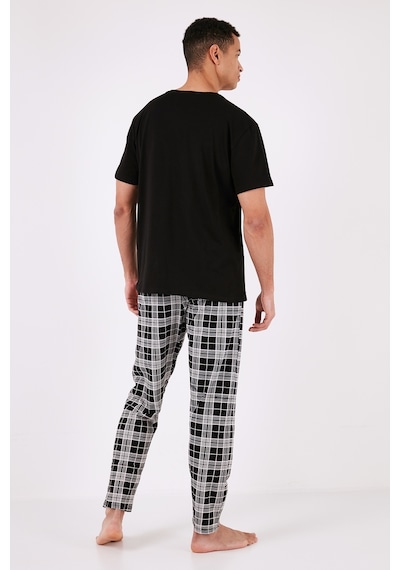 Buratti Ekoseli Pamuklu Regular Fit Kısa Kollu Erkek Pijama Takımı 6572006 Siyah