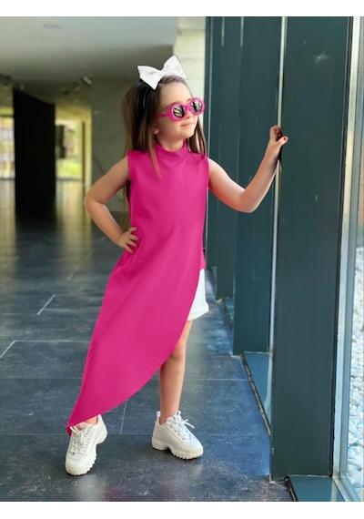 Modavals Kız Çocuk Fuşya Hürrem Kumaş Asimetrik Tunik Alt Üst Takım 847126935 Fuşya