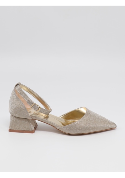 Nesilshoes Nesil Shoes Ermod 301 Altın Simli Topuklu Kadın Ayakkabı Altın Sim