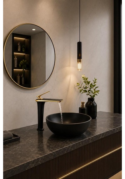 Forma Uzun Lavabo Bataryası Mat Sıyah-altın Mat Siyah-altın