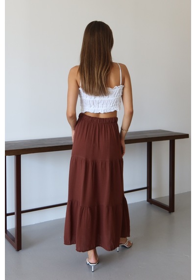 Balenbi Kadın Basic Beli Bağcıklı Müslin Etek 1104 Kahverengi