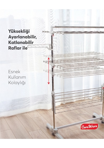 Home S3 Premium 3 Katlı Çamaşırlık Made in Korea Tam Katlanır Tekerlekli Çamaşır Kurutmalık