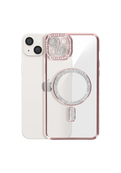 Apple iPhone  Uyumlu,  15 Kılıf Joke Simli Magneticsafe Kılıf - Pembe