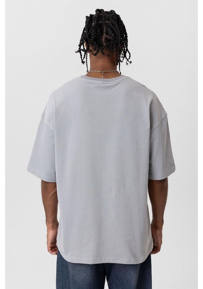 Vamos Basic Oversize Bisiklet Yaka Tişört Gri