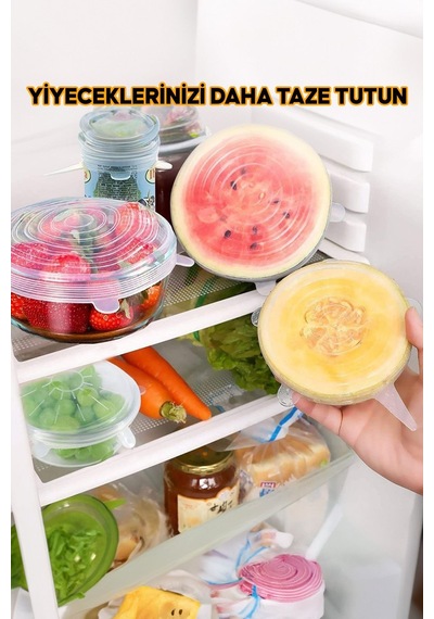 Silikon Strech Kapak 6'lı Tazeliği Koruyan Saklama Kabı Silikon Çok Renkli Diğer