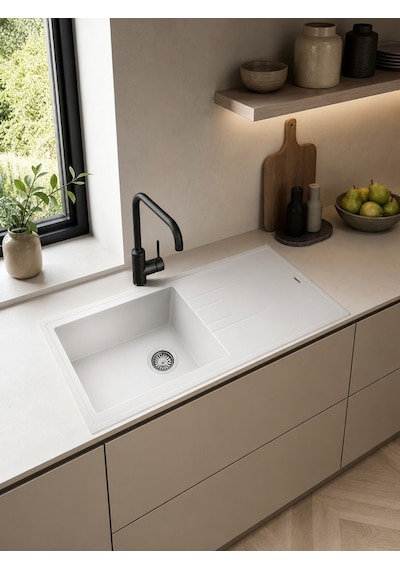 Stone Tek Göz Granit Evye Beyaz 100x50 115330005