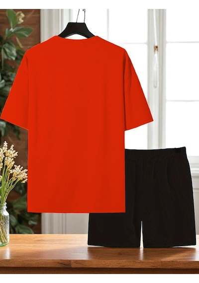 Uyguntarz Unisex Dr. Ayı Tasarım Basklı Tshirt Şort Takımı Kırmızı