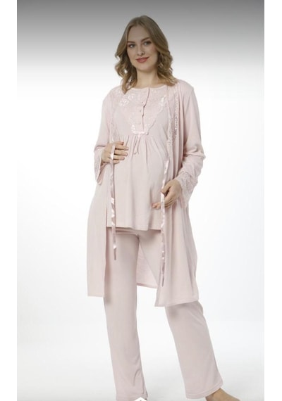 Nehir 2026 Pudra Hamile Lohusa 3 Lü Pijama Sabahlık Tk