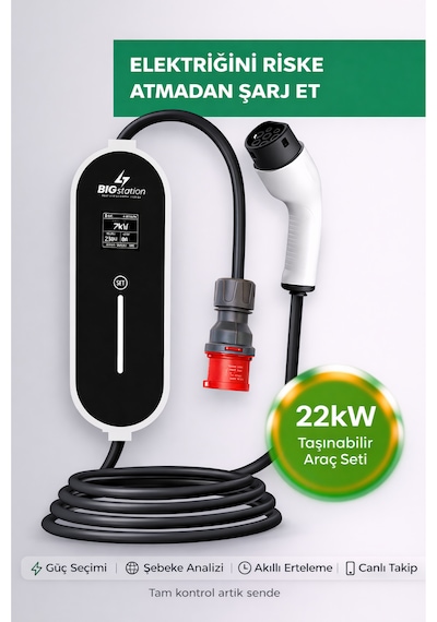 22kw Araç Şarj Cihazı Wi-fi Mobil 3 Metre Kablolu