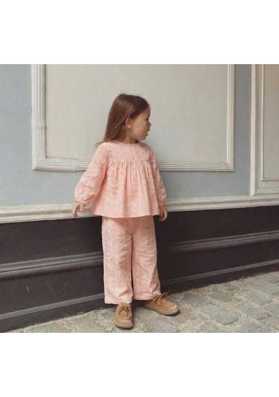 Fistolu Içi Astarlı Kız Alt-üst Set Oversize Beli Lastikli 2-7 Yaş Turuncu