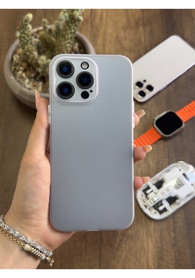 Apple iPhone 13 Pro Max Uyumlu Süper İnce Mat Ultra Thin Silikon Kılıf Buzlu Beyaz