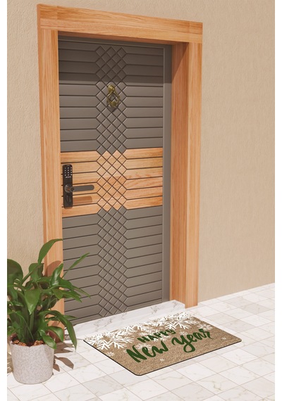Rugmood Modern Dijtal Baskı Yılbaşı Kar Happy New Year Kapı Önü Paspası Çok Renkli