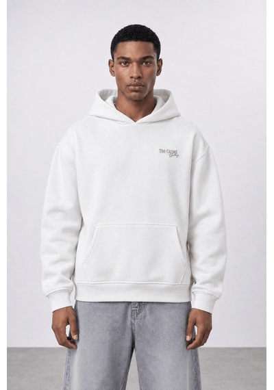 Respire Erkek Carpet Patch Detaylı Oversize Hoodie Ekru