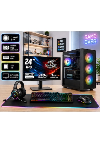 Ramtech Bilgisayar Okula Dönüş - 3 i5-9400F 16 GB 1 TB SSD 8 GB RX580 23.8" Free Dos Masaüstü Oyuncu Bilgisayarı