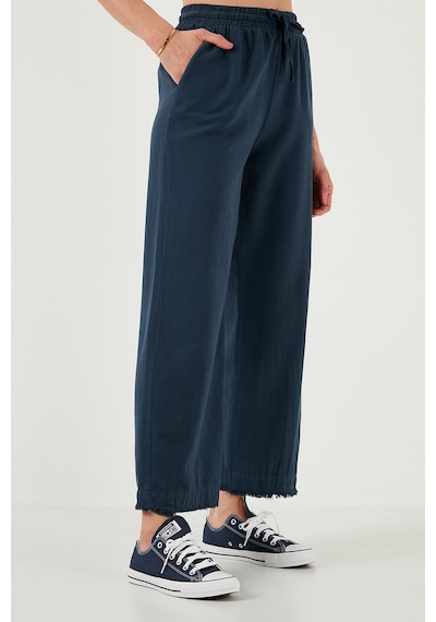 Lela Pamuklu Relaxed Fit Yüksek Bel Geniş Paça Bayan Pantolon 668Yp5275 Lacivert