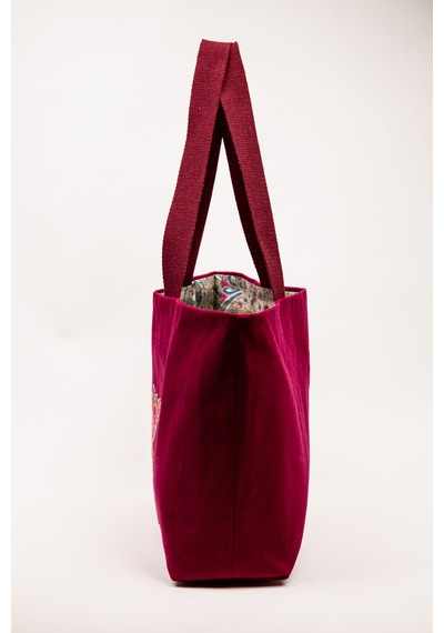 Fabric Craft Bag Omuz Çantası Kumaş Hint Nakışlı Vişne Renkli Astarlı Vişne Çürüğü