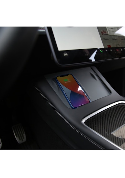 Tesla Model Y - Model 3 Tpe Plastik Telefon Şarj Pedi - Siyah