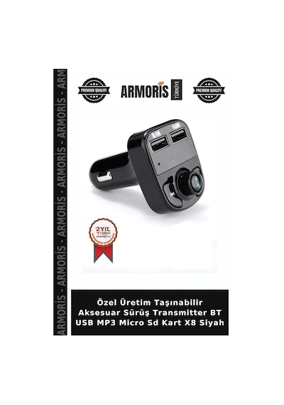 Özel Üretim Taşınabilir Aksesuar Sürüş Transmitter Bt Usb Mp3 Micro Sd Kart X8 Siyah