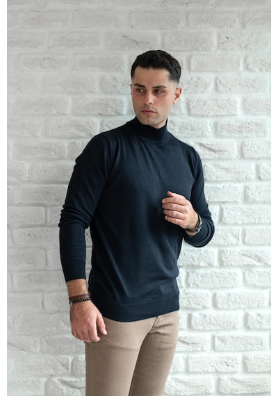 Brng Yarım Balıkçı Slimfit Likralı Erkek Kazak Lacivert