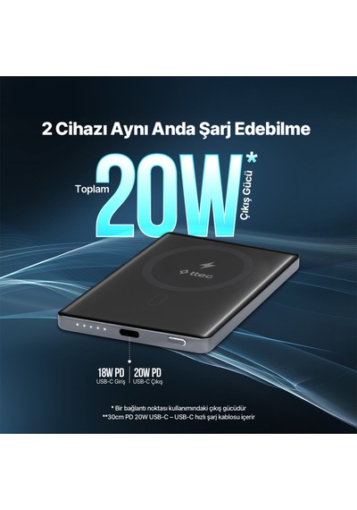 Ttec 2BB229GR 5.000 mAh MagSafe Uyumlu PD 20W Kablosuz Taşınabilir Hızlı Şarj Aleti