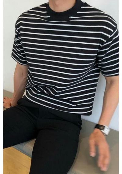 Cool Tarz Erkek Mat Siyah Kısa Kollu Fitilli Akrilik-pamuk Karışımlı Triko T-shirt Mat Siyah Mat Siyah Cool Tarz Erkek Mat Siyah Kısa Kollu Fitilli Akrilik-pamuk Karışımlı Triko T-shirt Mat Siyah Mat Siyah