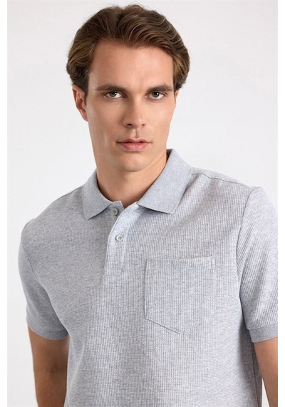 Süvari Gri Regular Düz Baskısız Pike Düğmeli Polo Yaka Tişört Sts1014000002-s05