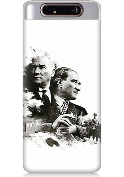 Samsung Galaxy A80 Uyumlu Siyah Beyaz Mustafa Kemal Atatürk Desenli Silikon Kılıf