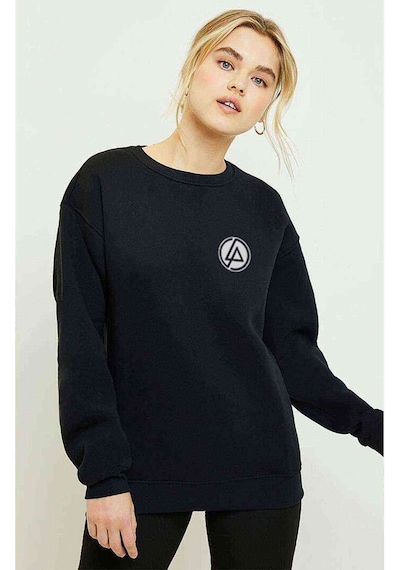 Linkin Park Logo Göğüs Logo Baskılı Siyah Kadın Sweatshirt