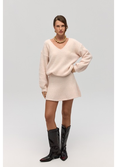 Mai Collection Mai Studios Co. Nordis Volanlı Pembe Triko Mini Etek Pembe