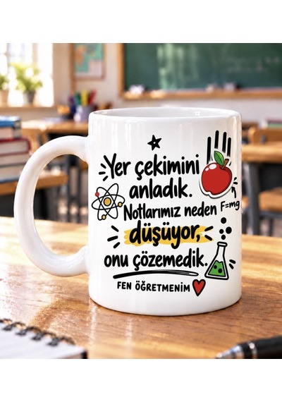 Fen Öğretmeni Hediye Kupa- Öğretmenler Günü Özel Tasarım Beyaz