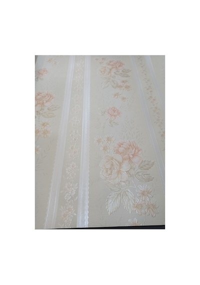 Çiçek Desenli Kabartmalı Silinebilir Duvar Kağıdı 50cm Genişliğinde 10 Metre Uzunluğunda Krem