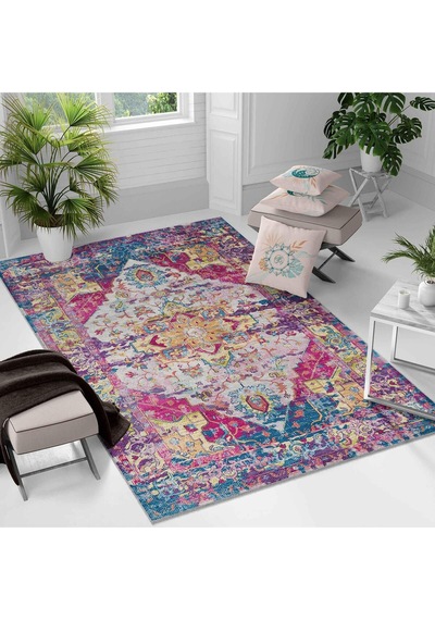 Kaymaz Taban Yıkanabilir Halı Mutfak, Salon, Yatak Odası İçin Modern Dijital Baskı Halı Slnhalı33 - 0115 Çok Renkli