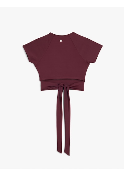 Koton Bağlama Detaylı Kısa Kollu Slim Fit Crop Spor Tişört Bordo 5wak10310nk Bordo