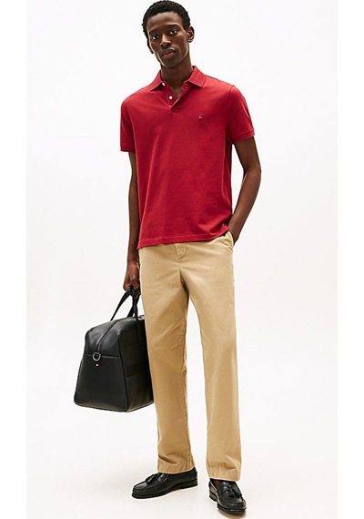 Tommy Hilfiger Erkek Dokuma Polo Yaka Kısa Kol Günlük Kırmızı T-shirt-15569 Regatta Red