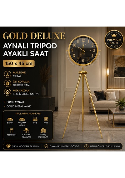 Gold Deluxe Aynalı Tripod 150 X 45 Cm Ayaklı Saat