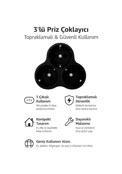 Adet Koyu Füme 3 Lü Priz Dönüştürücü Şık Ve Dayanıklı Tasarımıyla Ev Ve Ofislerde Güvenli Kullanım Sunar