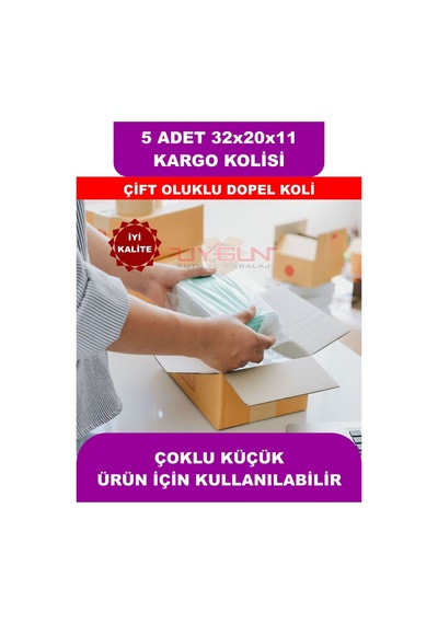 5 Adet 32x20x11 Cm Baskısız Çift Oluklu Boş Koli, Dopel Ürün Kolisi, Kargo Kolisi, Tssst