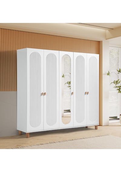 Pema Home Peri %100 Mdf Membran 5 Kapaklı Dolap Gardırop Beyaz
