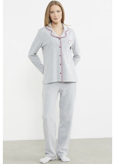 Sementa Düğmeli Gömlek Model Pijama Takım - Gri Gri