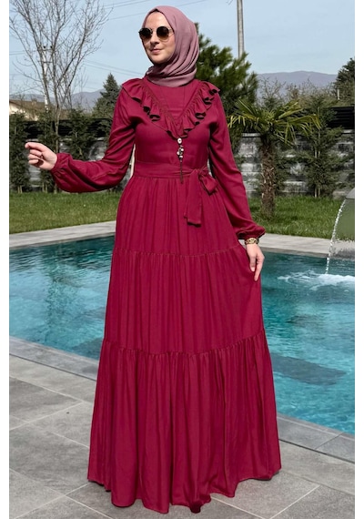 Rabia Şamlı Jale Elbise Bordo Normal