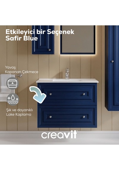 Creavit Kayra Mat Safir Blue Çekmeceli Lavabo Dolabı 80 Cm Antrasit Creavit Kayra Mat Safir Blue Çekmeceli Lavabo Dolabı 80 Cm Antrasit