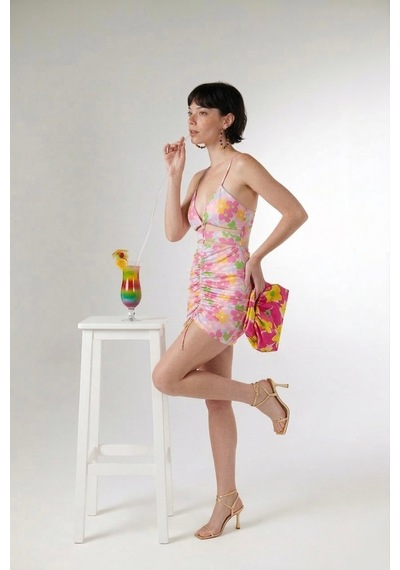 Holly Lolly Boyun Bağlamalı Crop Bel Bağlamalı Verano Elbise Pembe