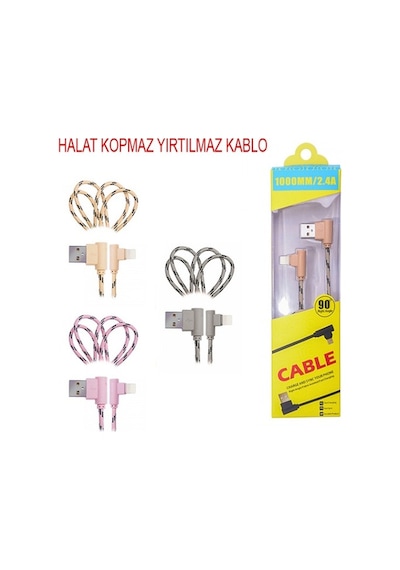 Ally Apple iPhone Uyumlu Lightning Eğik Başlı Halat Usb Kablo 1Metre (195501699)