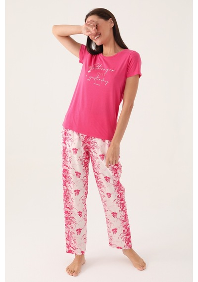 Pierre Cardin 8829 Kısa Kol Kadın Pijama Takımı Açık Fuşya